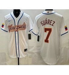 Men's Venezuela #7 Eugenio Suarez White 2026 World Baseball Classic Cool Base Jersey