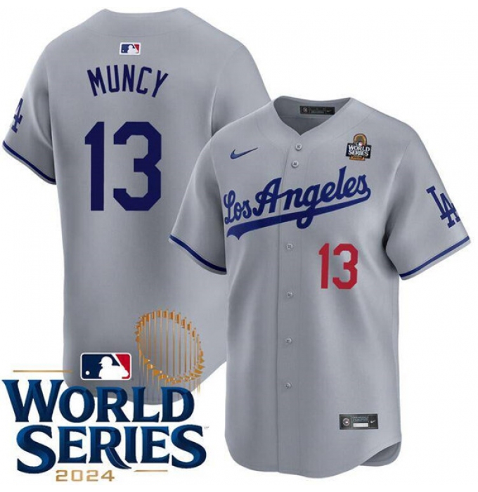 Men's Los Angeles Dodgers #13 Max Muncy Gray 2024 World Series Limited Stitched Baseball Jersey