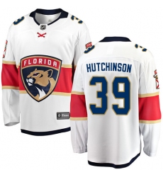 Men's Florida Panthers #39 Michael Hutchinson Authentic White Away Fanatics Branded Breakaway NHL Jersey