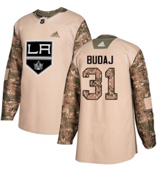 Men's Adidas Los Angeles Kings #31 Peter Budaj Authentic Camo Veterans Day Practice NHL Jersey