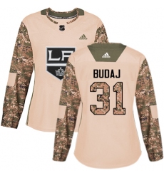 Women's Adidas Los Angeles Kings #31 Peter Budaj Authentic Camo Veterans Day Practice NHL Jersey