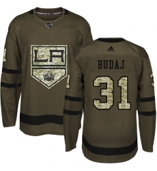 Youth Adidas Los Angeles Kings #31 Peter Budaj Authentic Green Salute to Service NHL Jersey
