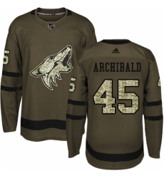 Youth Adidas Arizona Coyotes #45 Josh Archibald Authentic Green Salute to Service NHL Jersey