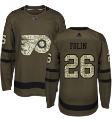 Men's Adidas Philadelphia Flyers #26 Christian Folin Authentic Green Salute to Service NHL Jersey