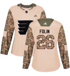 Women's Adidas Philadelphia Flyers #26 Christian Folin Authentic Camo Veterans Day Practice NHL Jersey