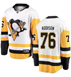 Men's Pittsburgh Penguins #76 Calen Addison Authentic White Away Fanatics Branded Breakaway NHL Jersey