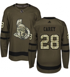 Men's Adidas Ottawa Senators #28 Paul Carey Authentic Green Salute to Service NHL Jersey