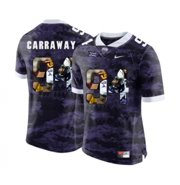 TCU Horned Frogs 94 Josh Carraway Purple With Portrait Print College Football Limited Jersey