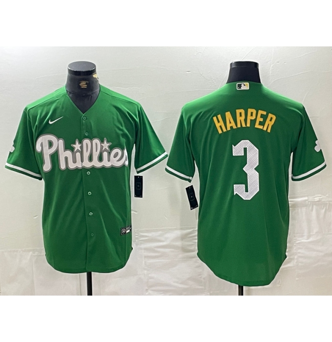 Men's Philadelphia Phillies #3 Bryce Harper Green 2024 City Connect Stitched Jersey