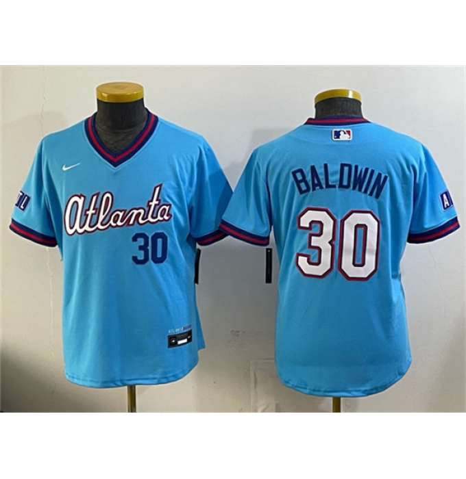 Youth Atlanta Braves #30 Drake Baldwin Powder Blue 2026 City Connect Stadium Stitched Baseball Jersey