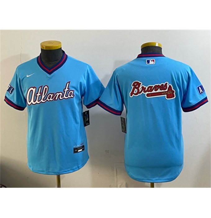 Youth Atlanta Braves Team Big Logo Powder Blue 2026 City Connect Stadium Stitched Baseball Jersey