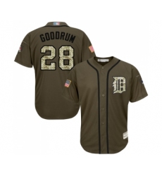 Men's Detroit Tigers #28 Niko Goodrum Authentic Green Salute to Service Baseball Jersey