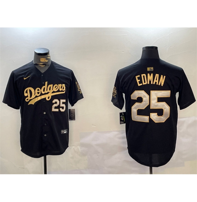 Men's Los Angeles Dodgers #25 Tommy Edman Black Gold Limited Stitched Baseball Jersey