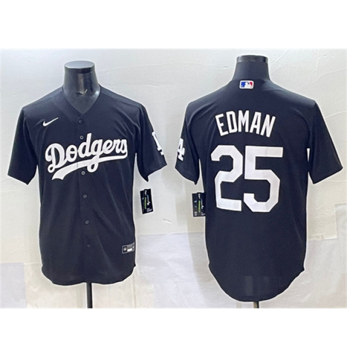 Men's Los Angeles Dodgers #25 Tommy Edman Black Stitched Baseball Jersey