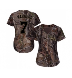 Women's Miami Marlins #7 Deven Marrero Authentic Camo Realtree Collection Flex Base Baseball Jersey