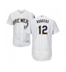 Men's Milwaukee Brewers #12 Aaron Rodgers White Home Flex Base Authentic Collection Baseball Jersey