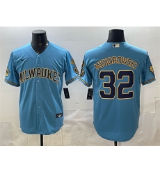 Men's Milwaukee Brewers #32 Jacob Misiorowski Blue With Home & Bob Uecker Stitched Baseball Jersey