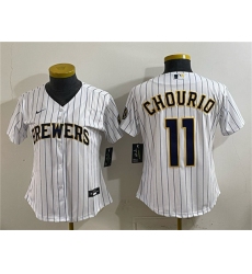 Women's Milwaukee Brewers #11 Jackson Chourio White Cool Base Stitched Baseball Jersey(Run Small)