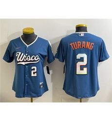 Women's Milwaukee Brewers #2 Brice Turang Mineral Blue 2026 City Connect Stadium Stitched Baseball Jersey(Run Small)
