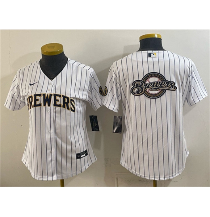 Women's Milwaukee Brewers Team Big Logo White Cool Base Stitched Jersey(Run Small)