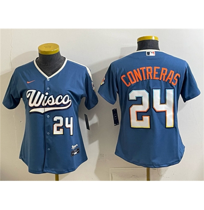Youth Milwaukee Brewers #24 William Contreras Mineral Blue 2026 City Connect Stadium Stitched Baseball Jersey