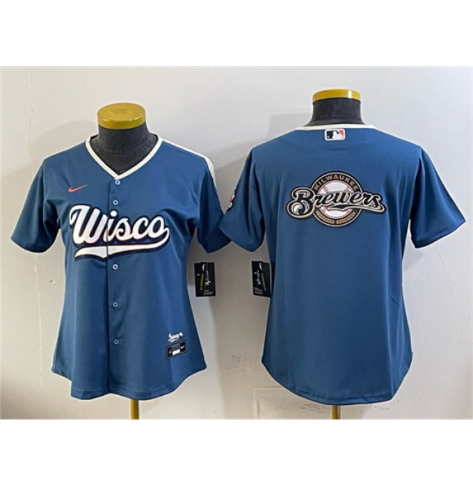 Youth Milwaukee Brewers Team Big Logo Mineral Blue 2026 City Connect Stadium Stitched Jersey
