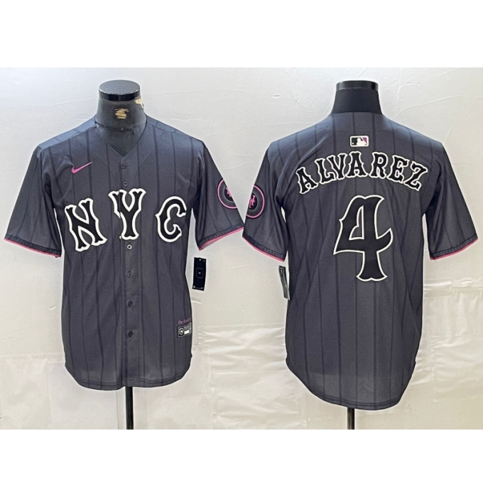 Men's New York Mets #4 Francisco Alvarez Gray 2024 City Connect Cool Base Stitched Jersey
