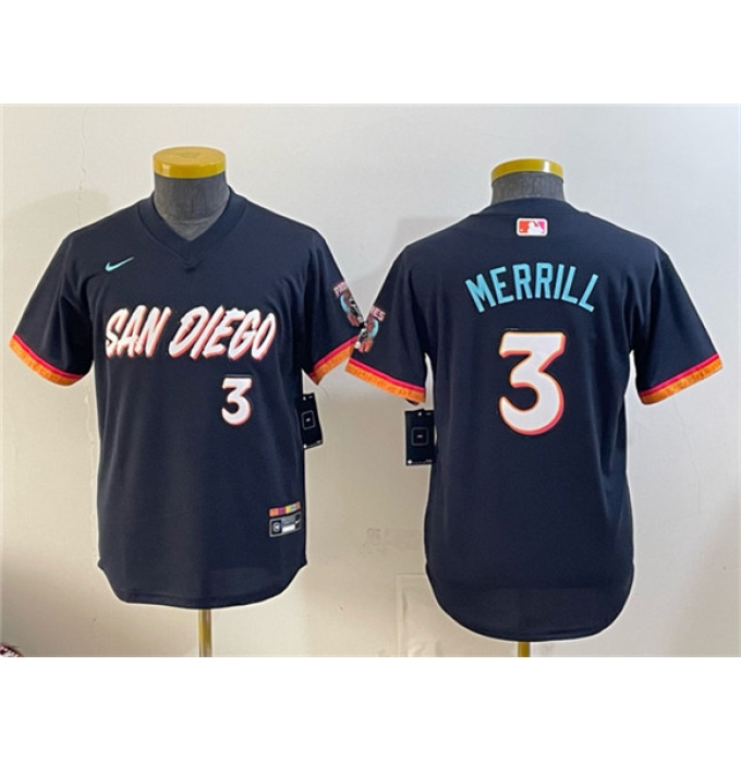 Youth San Diego Padres #3 Jackson Merrill Obsidian 2026 City Connect Stadium Stitched Baseball Jersey