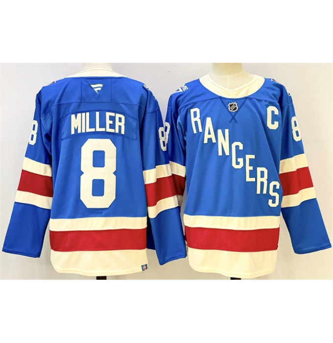 Men's New York Rangers #8 JT Miller Blue 2025 With C Stitched Hockey Jersey