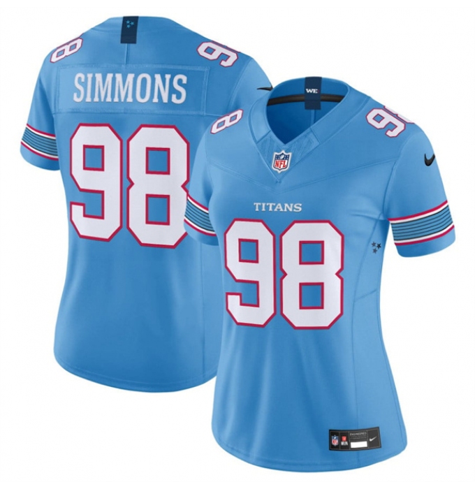 Women's Tennessee Titans #98 Jeffery Simmons Light Blue 2026 F.U.S.E. Vapor Limited Stitched Football Jersey(Run Small)