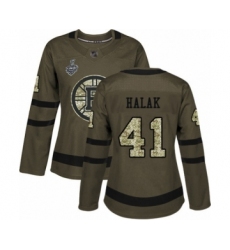 Women's Boston Bruins #41 Jaroslav Halak Authentic Green Salute to Service 2019 Stanley Cup Final Bound Hockey Jersey