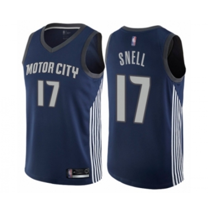 Men's Detroit Pistons #17 Tony Snell Authentic Navy Blue Basketball Jersey - City Edition