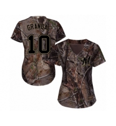 Women's Milwaukee Brewers #10 Yasmani Grandal Authentic Camo Realtree Collection Flex Base Baseball Jersey