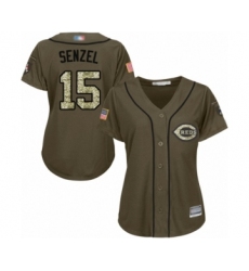 Women's Cincinnati Reds #15 Nick Senzel Authentic Green Salute to Service Baseball Jersey