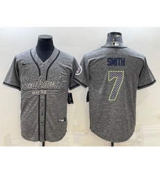 Men's Seattle Seahawks #7 Geno Smith Grey Gridiron With Patch Cool Base Stitched Baseball Jersey