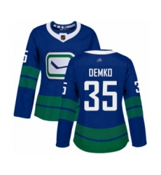 Women's Vancouver Canucks #35 Thatcher Demko Authentic Royal Blue Alternate Hockey Jersey