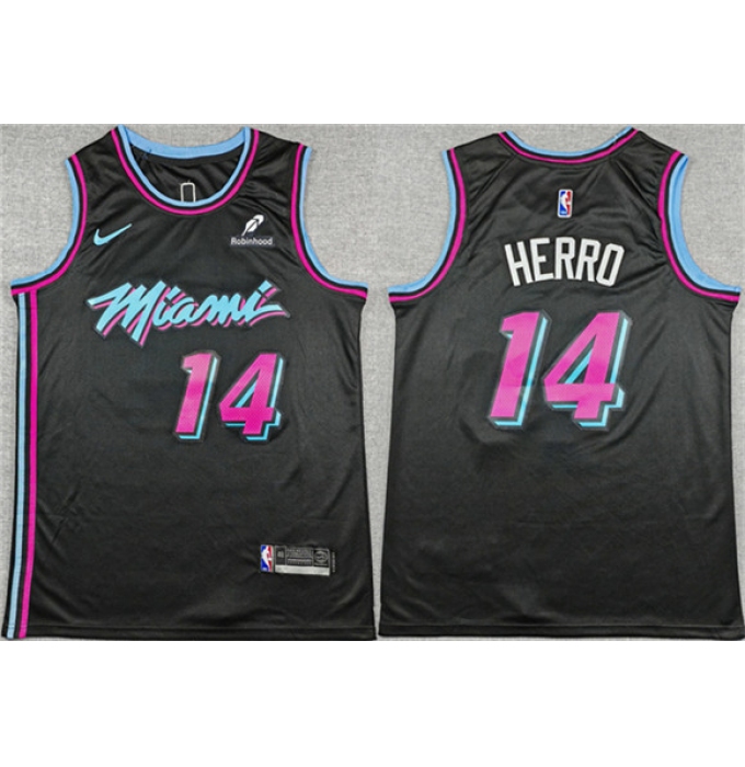Men's Miami Heat #14 Tyler Herro Black 2025-26 City Edition Stitched Basketball Jersey
