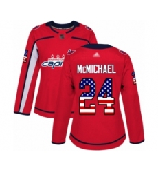 Women's Washington Capitals #24 Connor McMichael Authentic Red USA Flag Fashion Hockey Jersey
