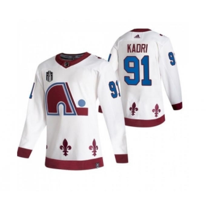 Men's Colorado Avalanche #91 Nazem Kadri White 2022 Stanley Cup Final Patch Reverse Retro Stitched Jersey