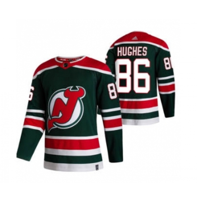 Men's New Jersey Devils #86 Jack Hughes Green 2020-21 Reverse Retro Alternate Hockey Jersey