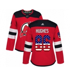 Women's New Jersey Devils #86 Jack Hughes Authentic Red USA Flag Fashion Hockey Jersey