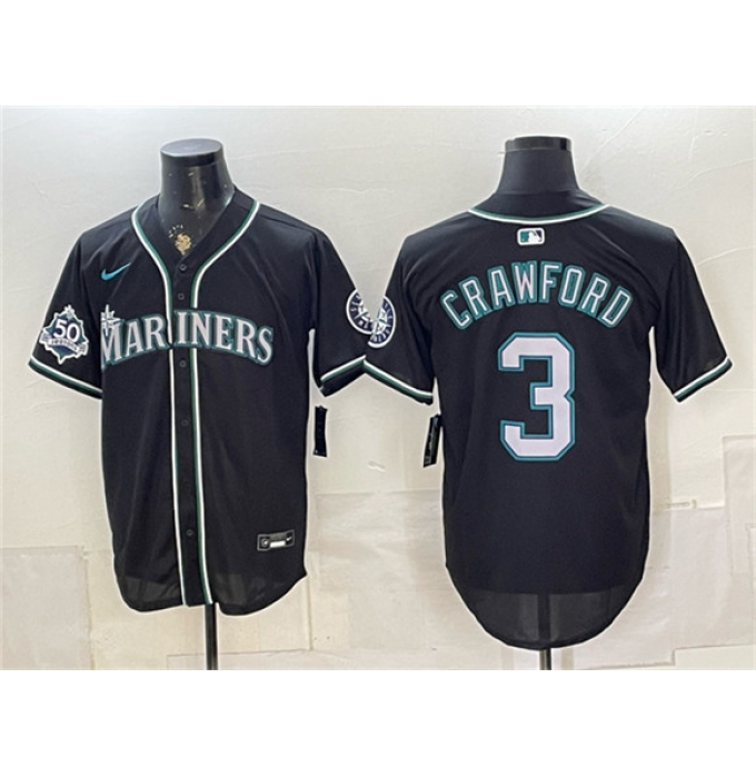Men's Seattle Mariners #3 J.P. Crawford Black 50th Anniversary Alternate Stitched Baseball Jersey