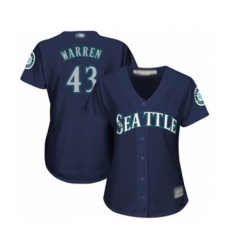 Women's Seattle Mariners #43 Art Warren Authentic Navy Blue Alternate 2 Cool Base Baseball Player Jersey