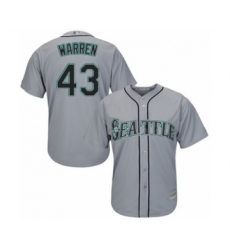 Youth Seattle Mariners #43 Art Warren Authentic Grey Road Cool Base Baseball Player Jersey
