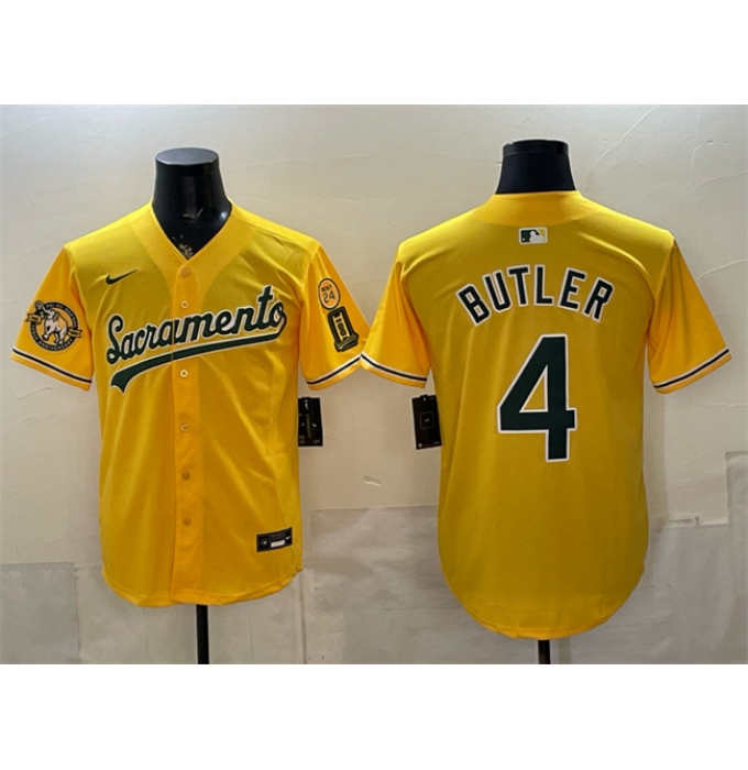 Men's Oakland Athletics #4 Lawrence Butler 2026 Yellow Alternate Sacramento Celebrating 125 Years Vapor Limited Stitched Baseball Jersey
