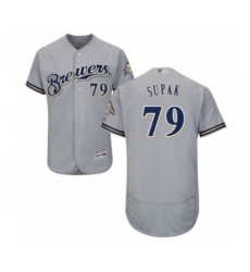 Men's Milwaukee Brewers #79 Trey Supak Grey Road Flex Base Authentic Collection Baseball Player Jersey