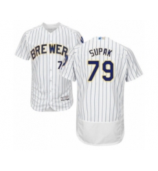 Men's Milwaukee Brewers #79 Trey Supak White Home Flex Base Authentic Collection Baseball Player Jersey