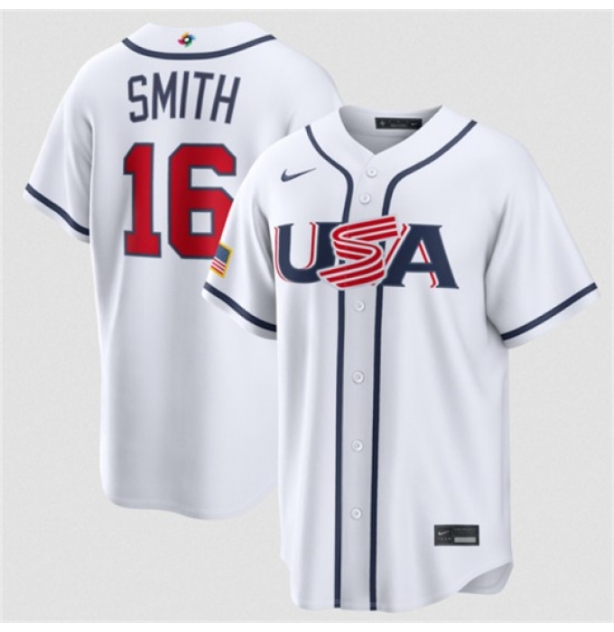 Men's USA Baseball #16 Will Smith White 2026 World Baseball Classic Home Stadium Stitched Jersey