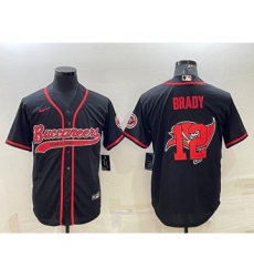 Men's Tampa Bay Buccaneers #12 Tom Brady Black Team Big Logo With Patch Cool Base Stitched Baseball Jersey