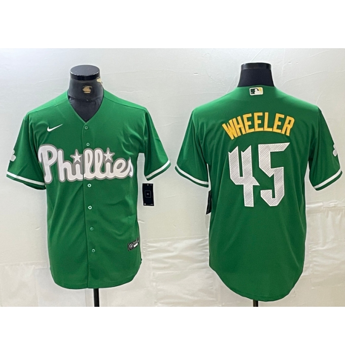 Men's Philadelphia Phillies #45 Zack Wheeler Kelly Green Cool Base Jersey